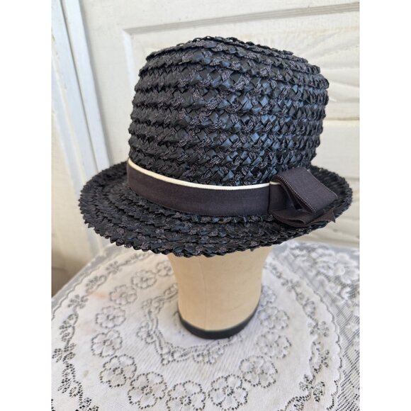 Vintage 1950s Raffia Straw Blue Womens Fedora Style Hat - Picture 8 of 9